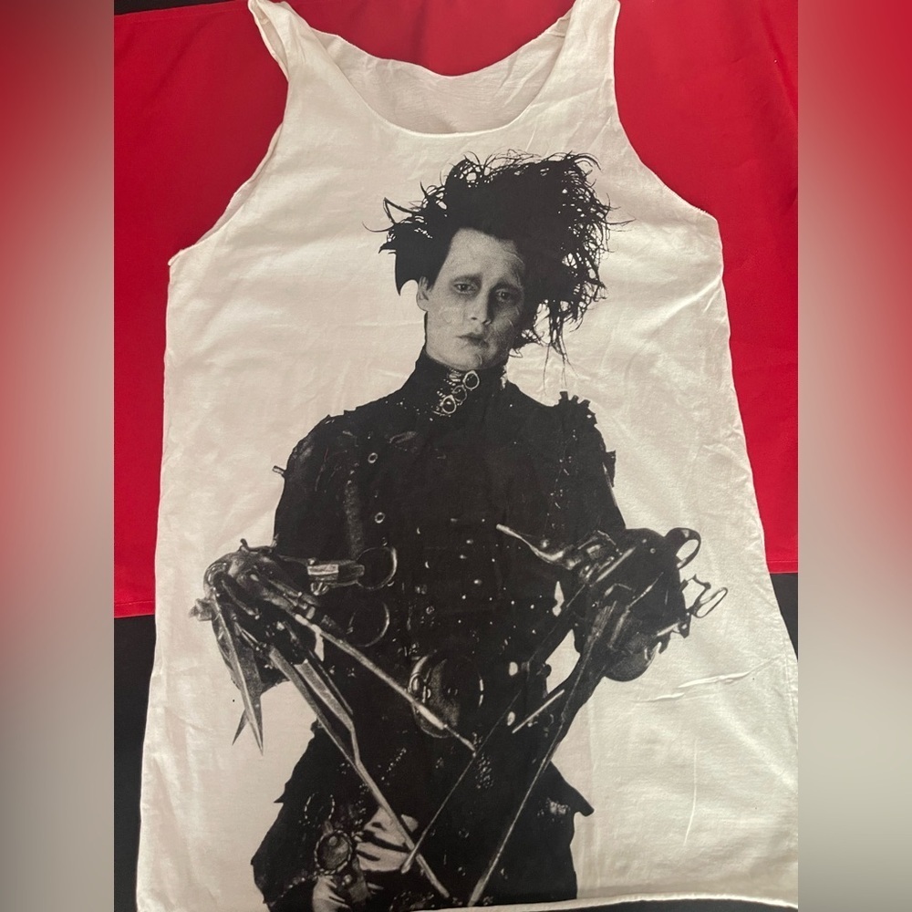 Edward Scissor Hands, White Tank Top, Medium, P2P 17” Preloved in great cond.